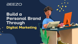 Person working on a laptop building a personal brand using digital marketing tools like SEO, content, and social media.