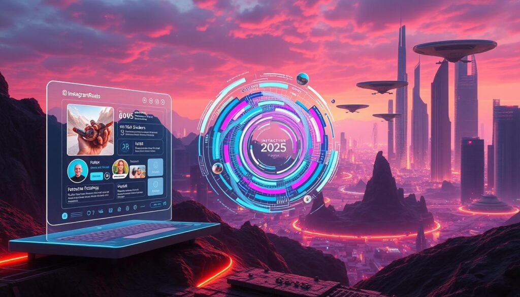 Bold Instagram Reels 2025 banner with gradient background and social media engagement icons.
