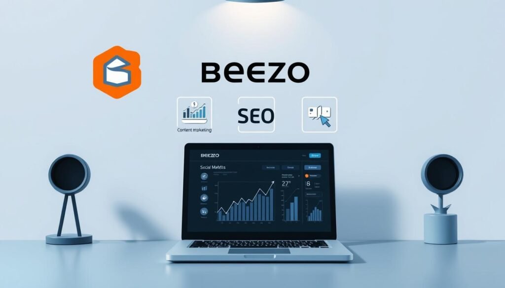 Business professionals analyzing digital marketing growth charts.



